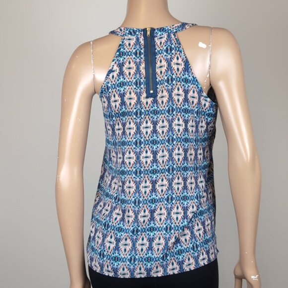 3/$20 Pink Rose Ikat Print Sleeveless Top Flowy Layered Scoop Neck Summer Blouse - Picture 5 of 10